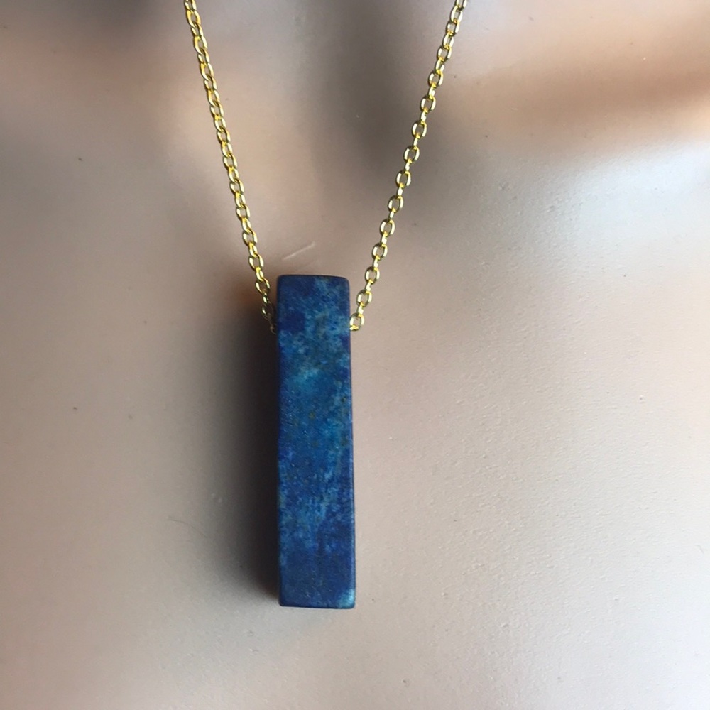 Lapis Lazuli bar necklace with gold chain